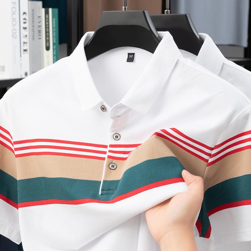 Wovey Heren Poloshirt Kraag T-shirt Zomer Contrastkleur Gestreept Huidvriendelijk Korte Mouw Zakelijk Herenkleding Top XL rood