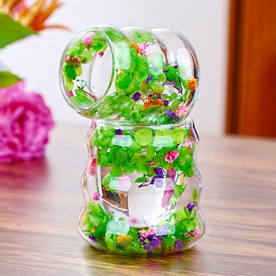 Dried Flowers Insulated Coffee Mug Double Wall Clear Glass Heat Resistant Tea Cup for Water