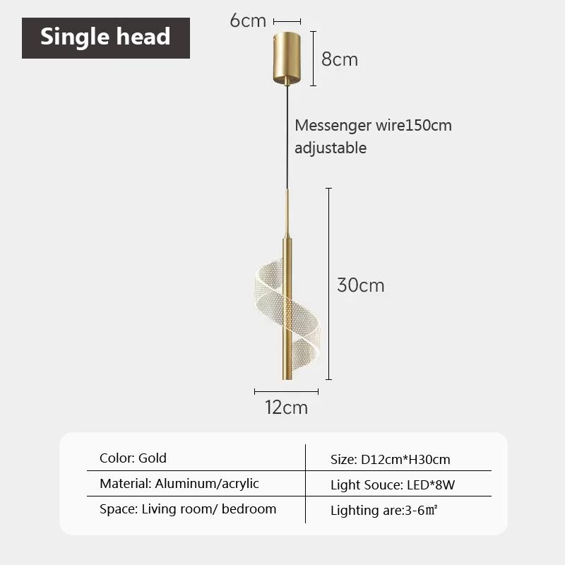 Nordic Creative Spiral LED Pendant Lamps Bedside Hanging Lamp Home Decor Indoor Lighting Bedroom Modern Acrylic Chandeliers