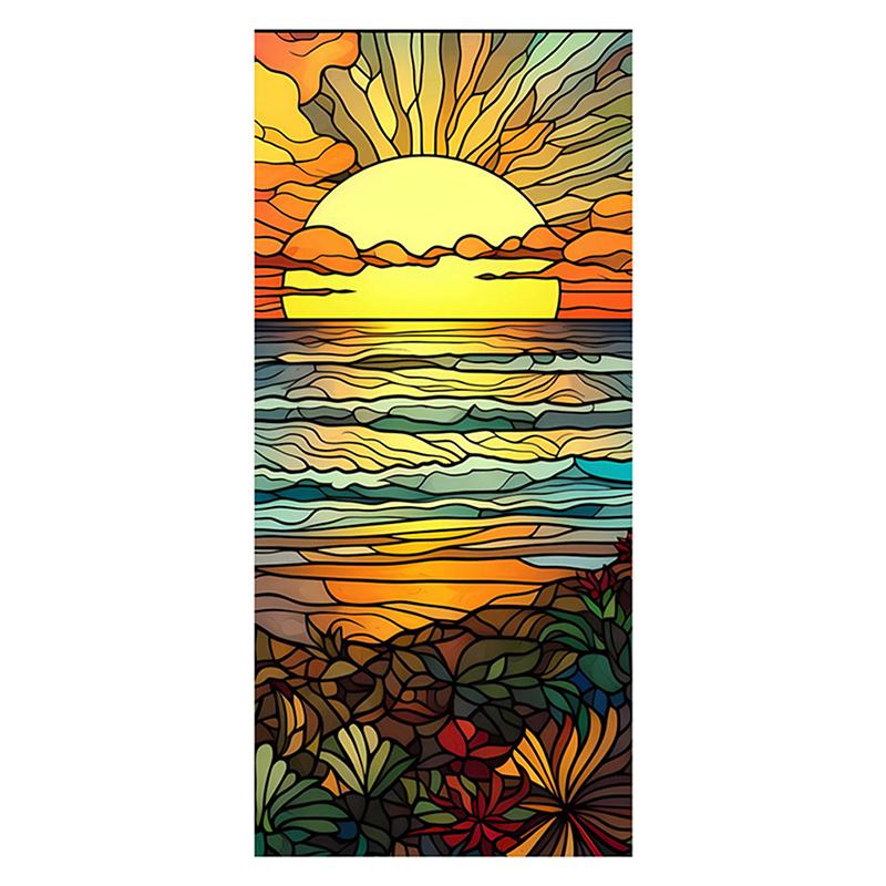 45x100cm Vitraliu Colorat Plantă Tropicală Floare Film pentru Ușă Fereastră PVC Adsorbție Statică Autocolant Sticlă Decor Acasă Decal Detașabil