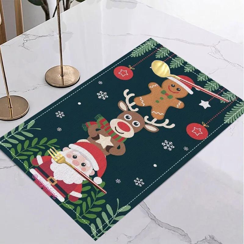 Gingerbread Man Placemat Design Durable Imitation Linen Christmas Holiday Restaurant Decoration and Kitchen Linen Placemats