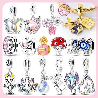 Original Charms Bead Pendant Copper Butterfly Love Tulip Unicorn Pearl Charms Fit Bracelets Woman Diy Jewelry Gift