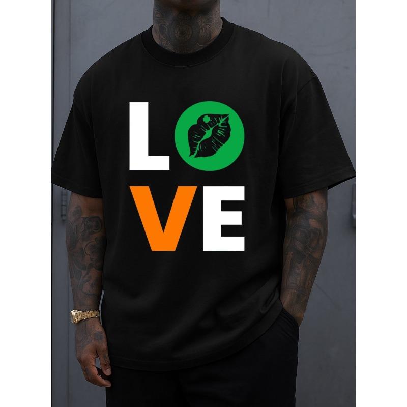 European Size Men'S Black T-Shirts Featuring The Love Leaf Design, Perfect for Summer And Available In a Limited Edition. These Printed Tees