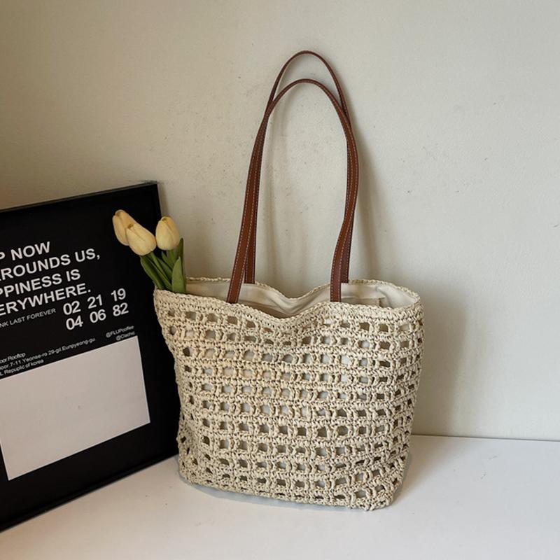 

Yogodlns Handwoven Women s Shoulder Bag New Style Summer Large Capacity Beach Vacation Straw Tote Bag Casual Bucket Handbags 41x13x30cm бежевый