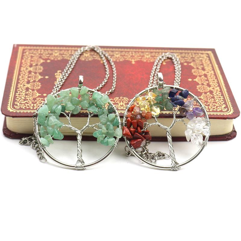 Silk-Wound Natural Gravel Crystal Tree Of Life, Colorful Natural Stone Fortune Tree Necklace Direct Sales N58