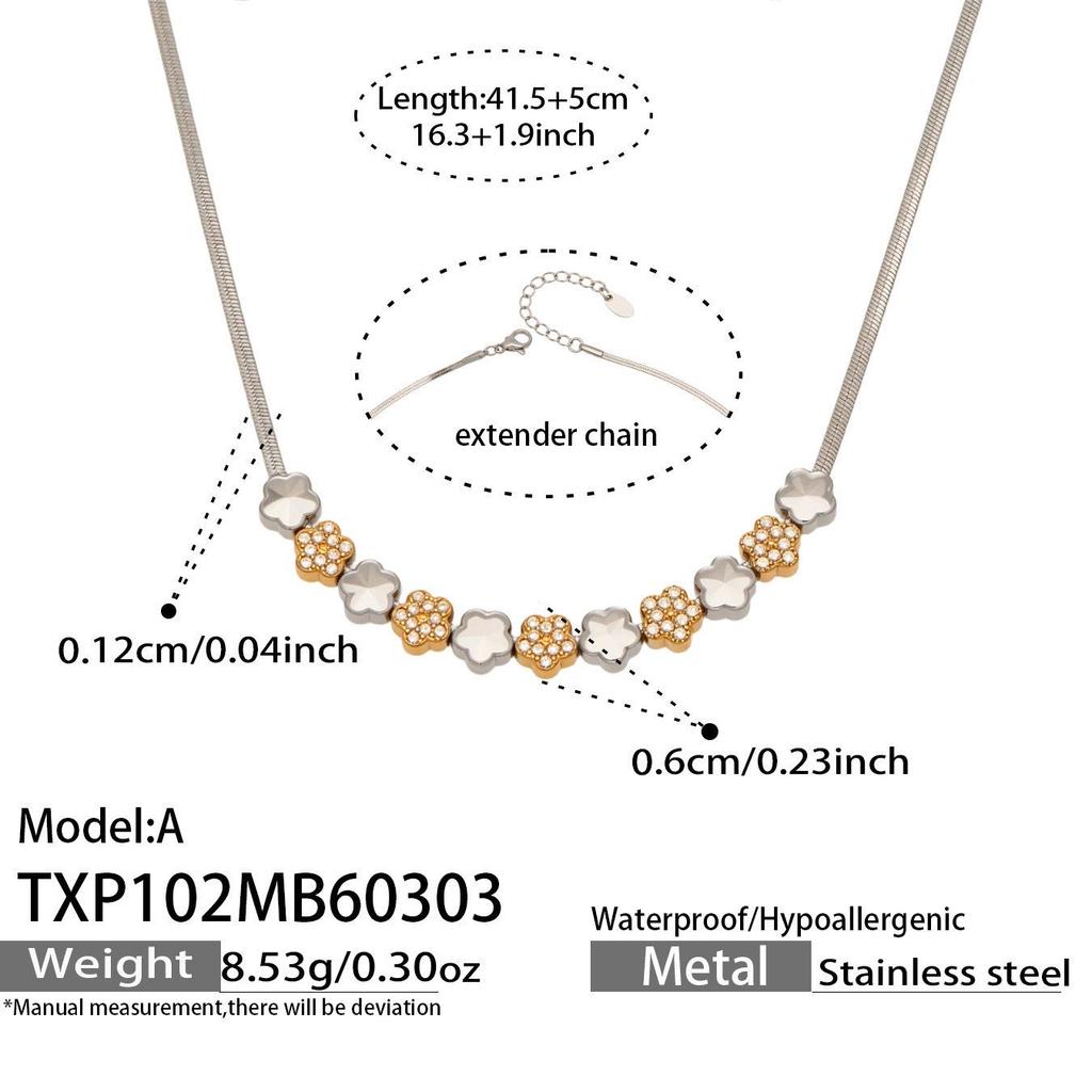 European & American Fashion Star Zirconium Necklace & Bracelet Set - Color-block Stainless Steel Jewelry