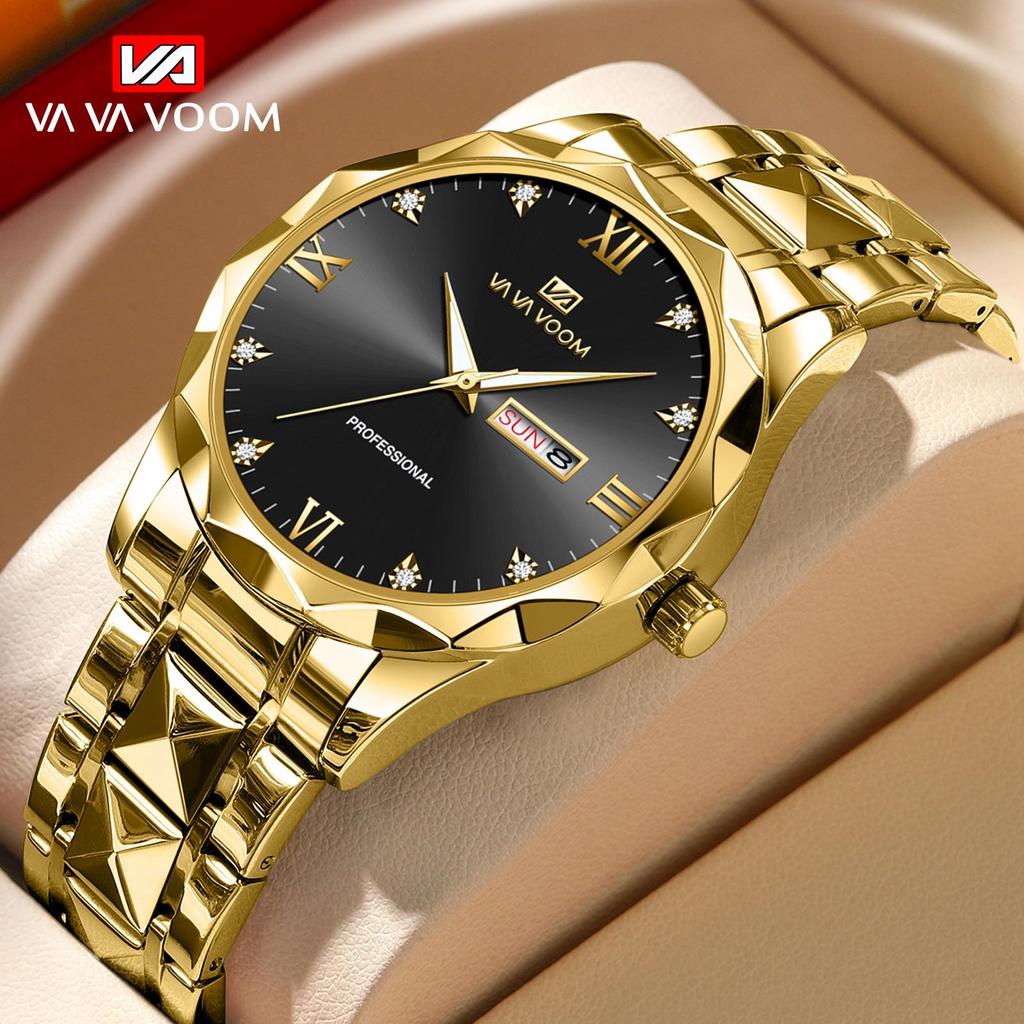 VA VA VOOM Quartz Watch Men Top Brand High Quality Stainless Steel 30M Waterproof Luminous Date Week Sports Business Wristwatches Women Quartz Watch