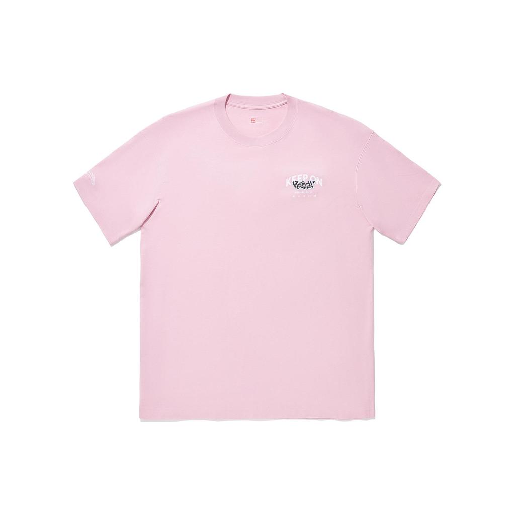 Li Ning Skateboard Series Graffiti Theme Letter Print Pattern Round Neck Pullover Casual Short Sleeve T-Shirt Men T-Shirt Pink AHSU277-3