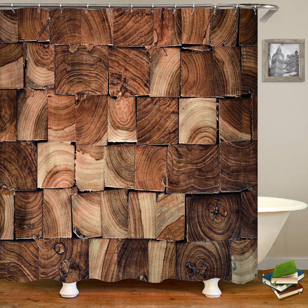

Nordic Retro Style Wood Board Grain 3D Printing Shower Curtain With Hooks Polyester Waterproof Home Decor Curtains 180X180Cm W60H190(CM)-1 Pcs