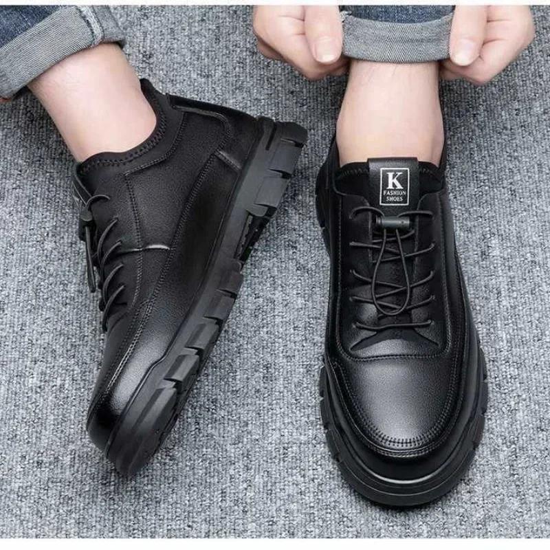 Fashion Casual Leather Shoes for Men Autumn Brand Men's Business Office Loafers Platform Mens' Soft Social Shoes Work Footwear