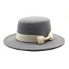 New style autumn and winter men's and women's flat-brimmed hats, fashion bows, flat-topped top hats, men's and women's woolen jazz hats
