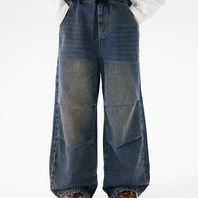 Kinder Retro Blaue Straight Leg Jeans - Unisex Schlankmachende Lässige Lange Hose für Herbst 2025