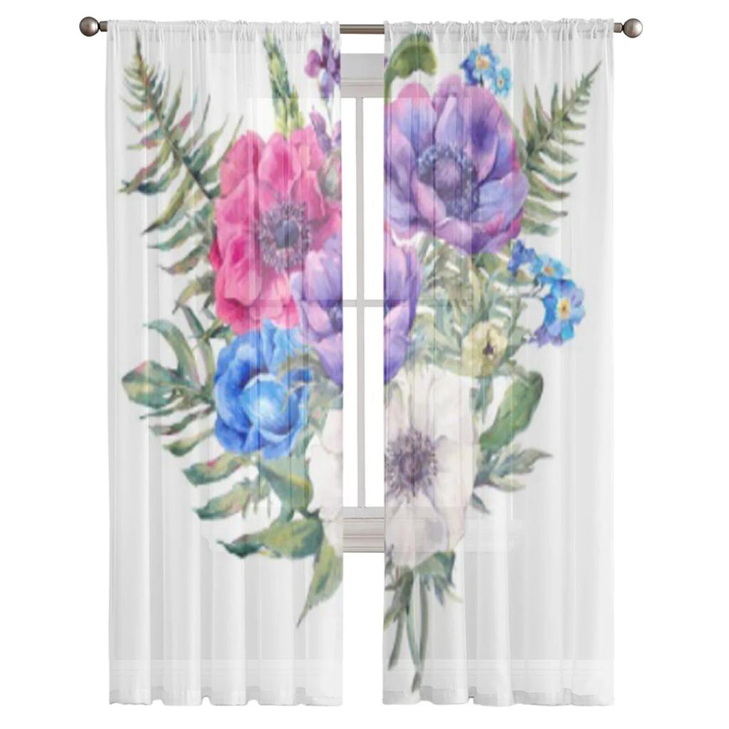 Flower Plant White Tulle Sheer Curtains for Living Room Decoration Curtain for the Room Bedroom Kitchen Voile Organza Curtains