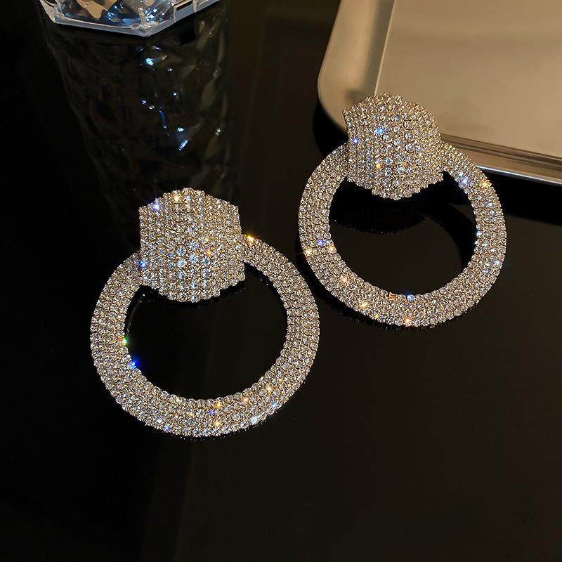 European and American Silver Needle Zircon Earrings: High-End, Versatile, Exaggerated Personality Design