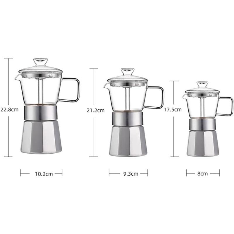 Household Moka Coffee Pot Portable Glass-Top Stovetop Espresso Machine Classic Aluminum Espresso Moka Pot Coffee Lover Gifts