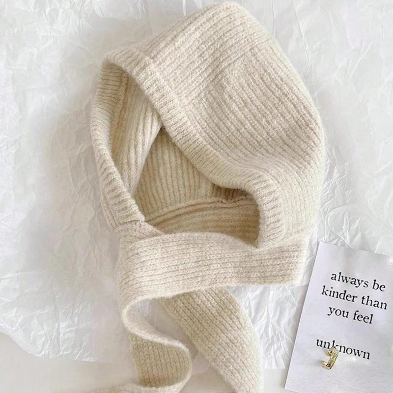 

1pc Women s Autumn/Winter Balaclava Knit Hat With Neck Cover, Street Style Applique Warm Outdoor Beanie бежевый