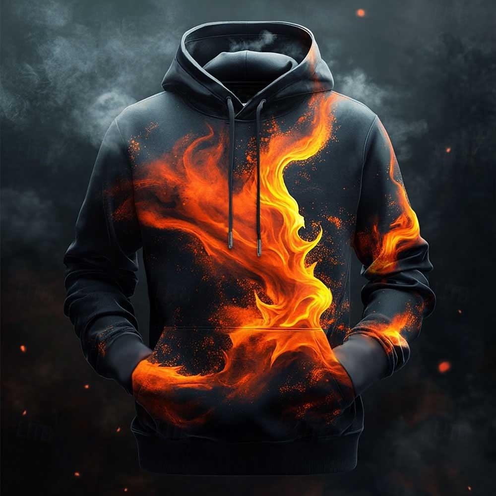 Herren Flame Hoodies Sweatshirt Mode Cool Täglich Langarm Rundhalsausschnitt Party Urlaub Kordelzug Herbst Winter Designer 4XL