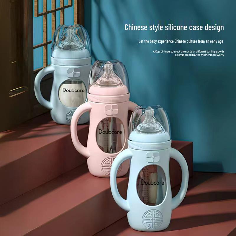 Manșon de silicon anticolic sticlă cu gât larg pentru bebeluși nou-născuți