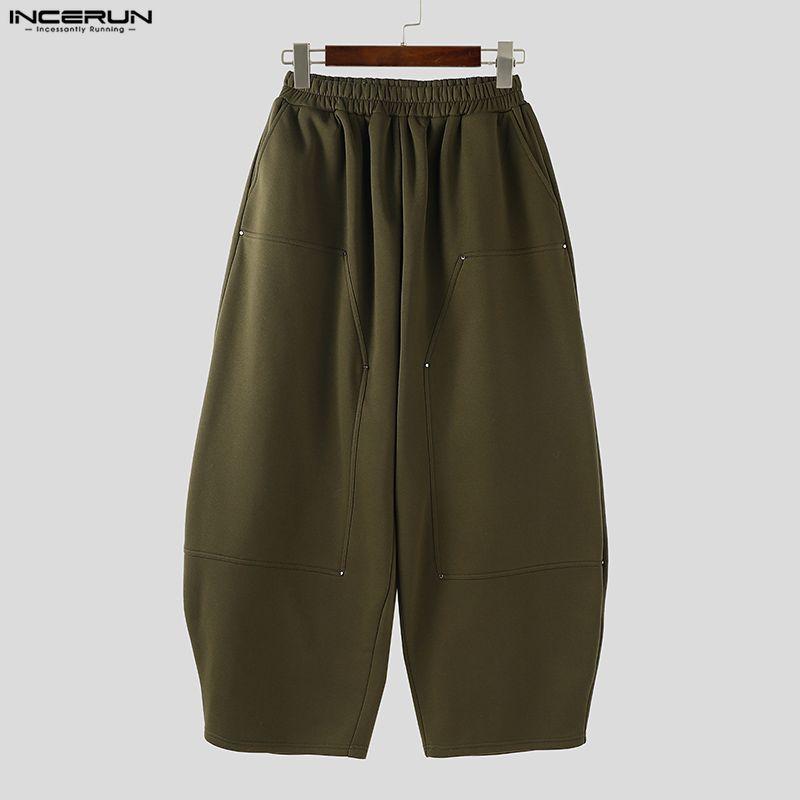 INCERUN Autumn Winter Men Elastic Waist Casual Long Baggy Pants Trousers