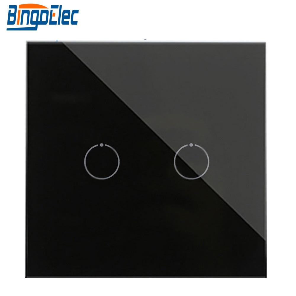 Bingoelec Promotion Touch Screen Glass 2gang 2way Touch Switch 500W Home Wall Switch Normal Touch Switch (Black,86*86&Eu Standard) чёрный