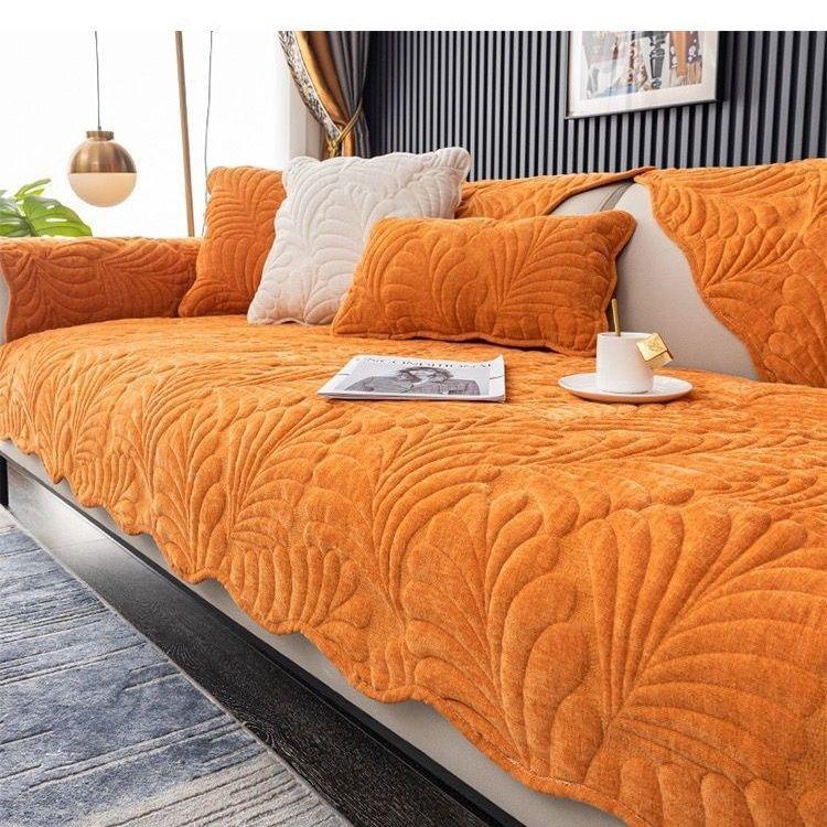 Plantain Leaf Chenille Sofa Cushion Four Seasons With Non-Slip Light Luxury Simple Living Room Seat Cushion Backrest Towel  Can Be Labeled