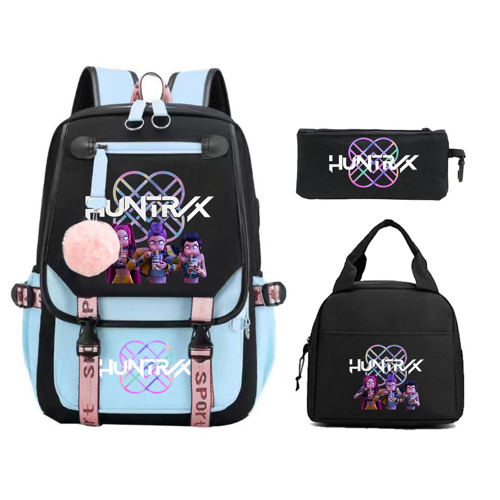 Animation Cartoon Printing Large Capacity Student School Bag Children'S Meal Bag Casual Pencil Bag Three-Piece Set