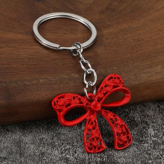 2Pcs Keychain Pendant, Hollow Bow Shape Key Ring with Chain, Compact Portable Key Holder for Men Women Accessories