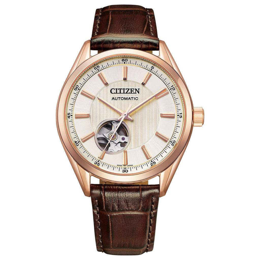 Citizen Automatic Pink Gold with Open Heart Brown NH9112-19A Men's Watch, Waterproof, Design,