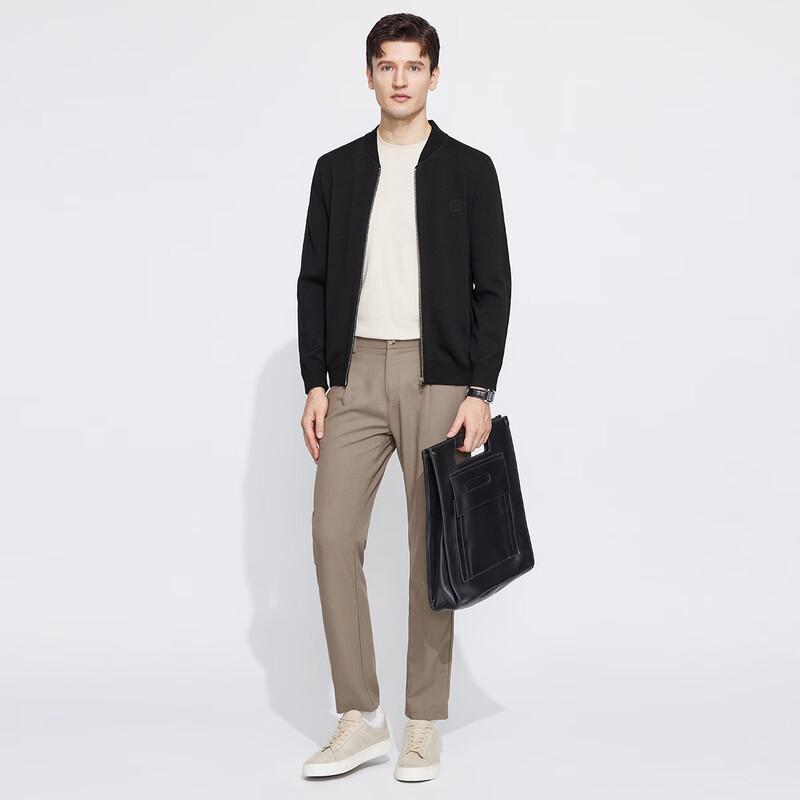 Langdeng Men's Thick Merino Wool Blend Zipper Cardigan Jacket