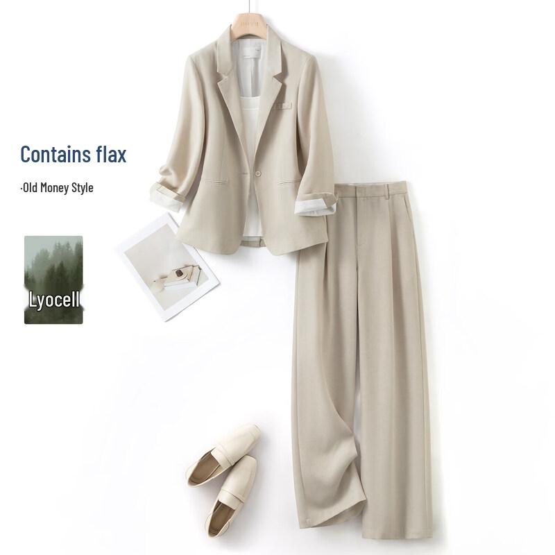 IHIMI Women s Hemp Lyocell Blend Contrast Suit Set L