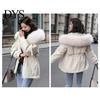 Drawstring Waist Coat Women Padded Jacket Thickened Plush Lined with Winter Stylish Outerwear Warm Puffer Faux Fur Hood for Work Streetwear