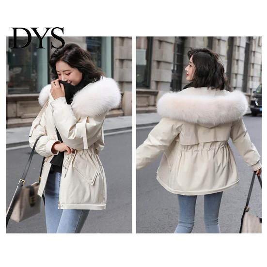 Drawstring Waist Coat Women Padded Jacket Thickened Plush Lined with Winter Stylish Outerwear Warm Puffer Faux Fur Hood for Work Streetwear