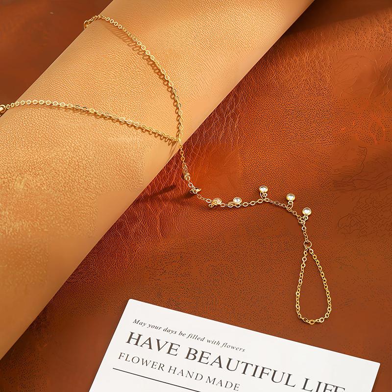 Shiny Zircon Teardrop Connected Finger Ring Bracelets For Women Tassel Link Chain Bracelet Party Jewelry