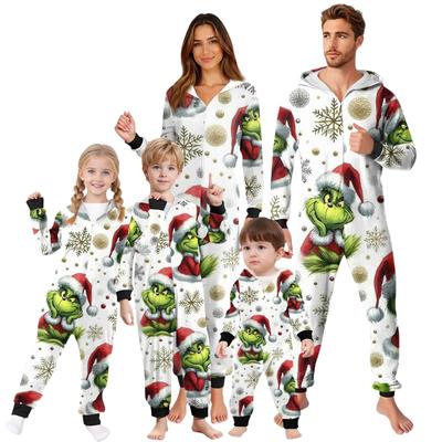 Parent-Christmas Printed Parent-Child Hooded Zip One-piece Homewear