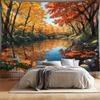 1pc Large Autumn Forest Lake Tapestry Wall Hanging  Realistic Fall Foliage Maples  Birch Trees with Chequered Sofa  Bridge G