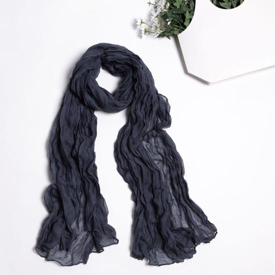 Women Scarf Solid Color Long Wide Crumple Thin Decorative Soft Perspective Wrinkled Scarf Clothes Accessory