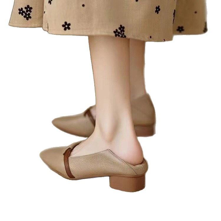 French lightweight single shoes spring pointed head color matching soft sole light mouth ins low heel small leather shoes