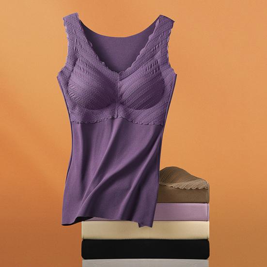Thermal Vest V-Neck Sleeveless Chest Pad Underwear Vest Seamless Velvet Lining Autumn Winter Warm Bottom Vest