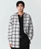 Oversized Ombre Check Hooded Shirt [White/Black]