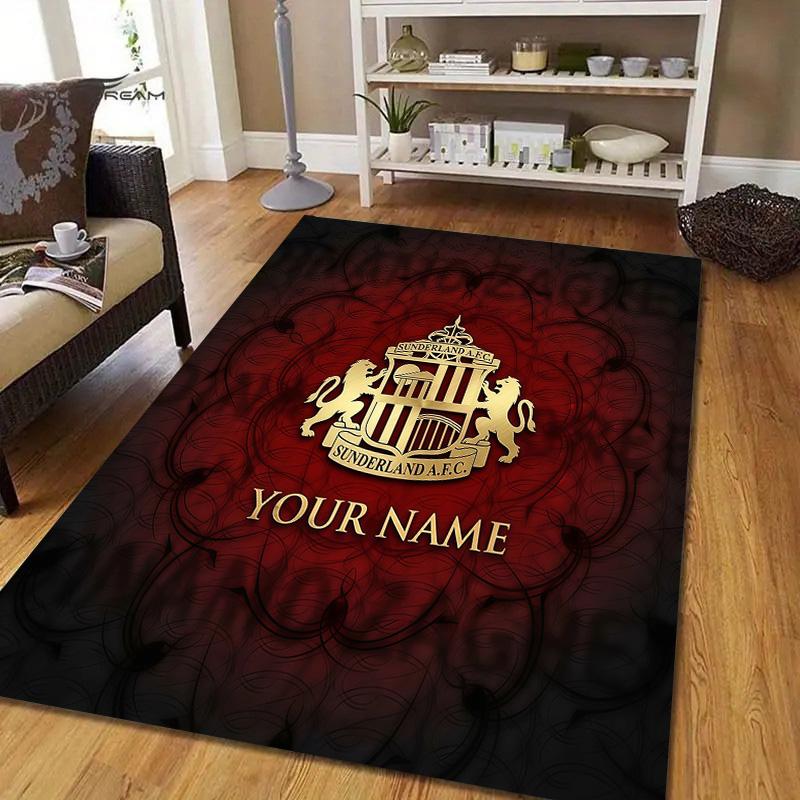Custom Name Sunderland AFC2 Flannel Pattern Square Carpet,Area Rug,Carpet Rug for Living Room Bedroom Sofa Playroom Decor,Non-slip Floor Mat