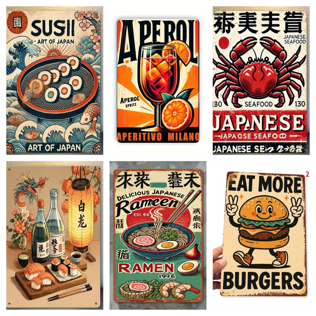 2D plochá dekorativní malba japického saké a sushi pro bar, kuchyň, kancelář, obývací pokoj, ložnici, obchod s japonskou kuchyní