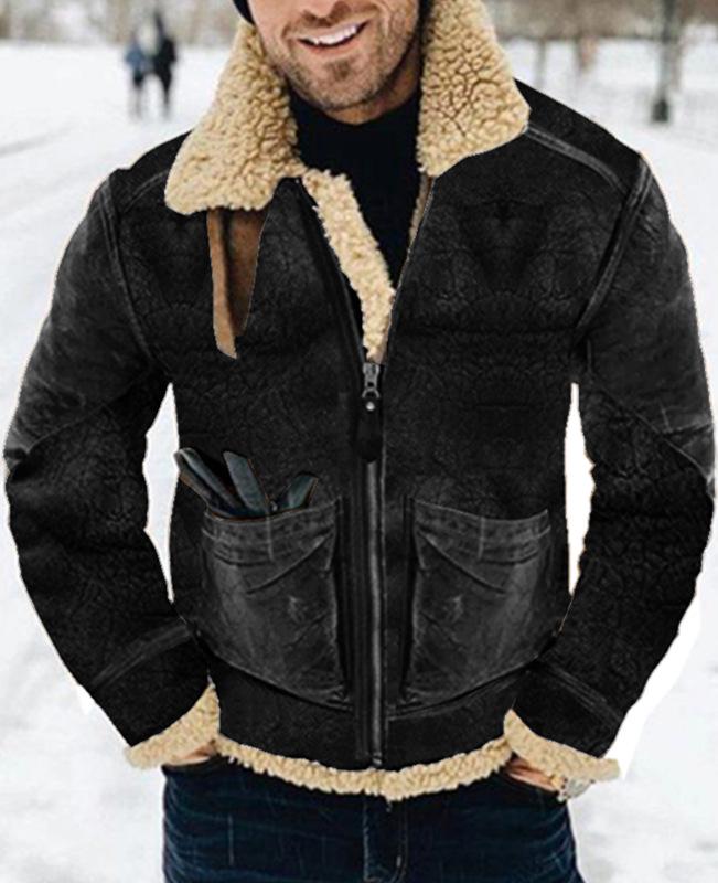 Men's Mid-length Suede Faux Leather Jacket with Shearling Lining - Available in 7 Colors & 8 Sizes