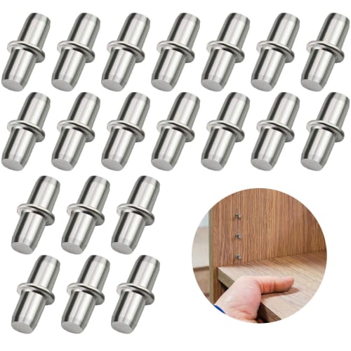 Set of 20, approximately 6mm x 17mm, shelf support pins, dowels, shelf dowels, shelf bracket dowels, metal dowels, insert type, shelf support parts, 6