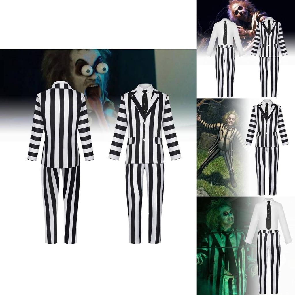 Strepitoso Completo Completo a Strisce di Michael Keaton Costume Cosplay di Halloween