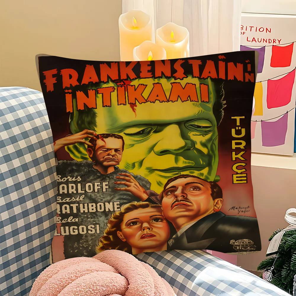 Horror Frankenstein Monsters Movie Character  Pillow Case Square Pillow Bedroom Sofa Leisure Car Living Room Home Decoration