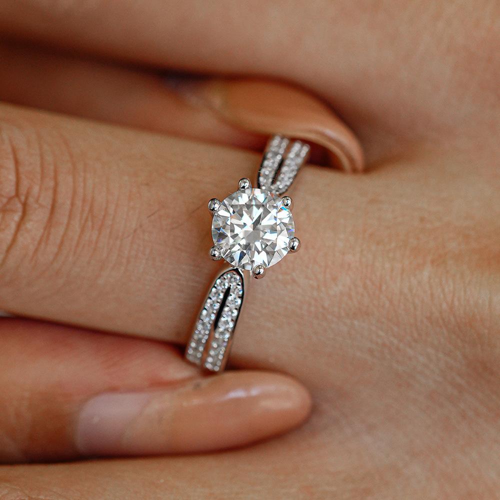 0.5/1/2/3 Carat Classic Six Claws Moissanite Engagement Ring 925 Sterling Silver Wedding Bands for Women Men Jewelry