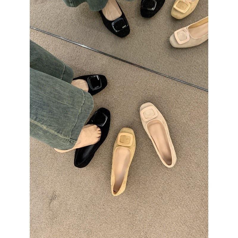 Inner height increase 4CM retro black square buckle single shoes one pedal commuter ladyshoes