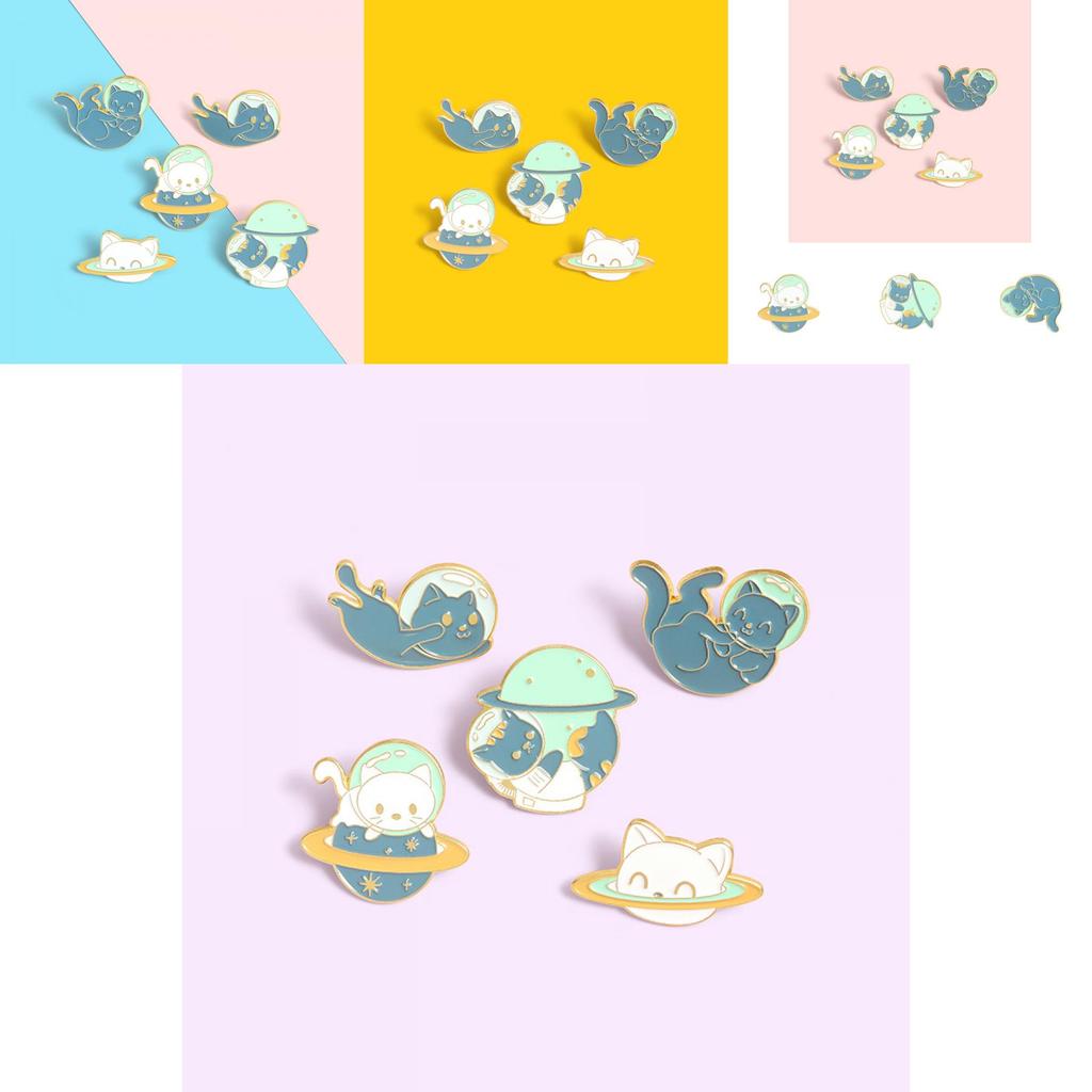 Adorable Cute Cartoon Cat Badge Stylish Space Cat Design Alloy Brooch For Everyone