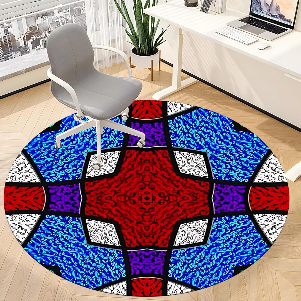 1pc Kaleidoscope Pattern Carpet, Round Non Slip Durable Large Size Office Carpet, Suitable for Office