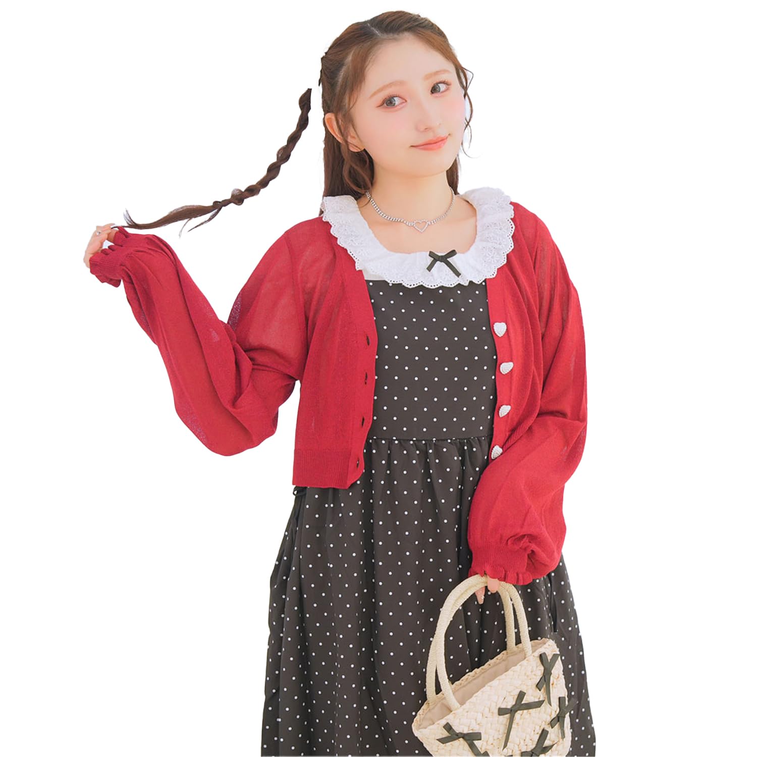 

Yumetembo Women s Lame Sheer Cropped Cardigan, 534587, Rose Red